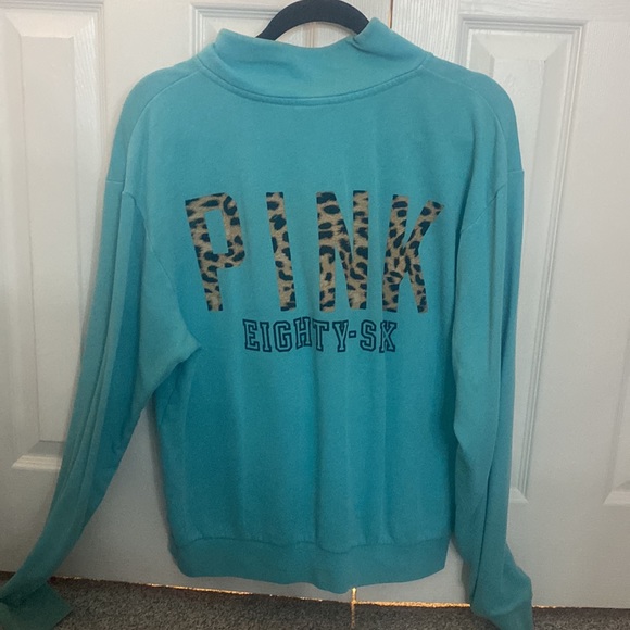 PINK turquoise cheetah print quarter zip - Picture 2 of 2